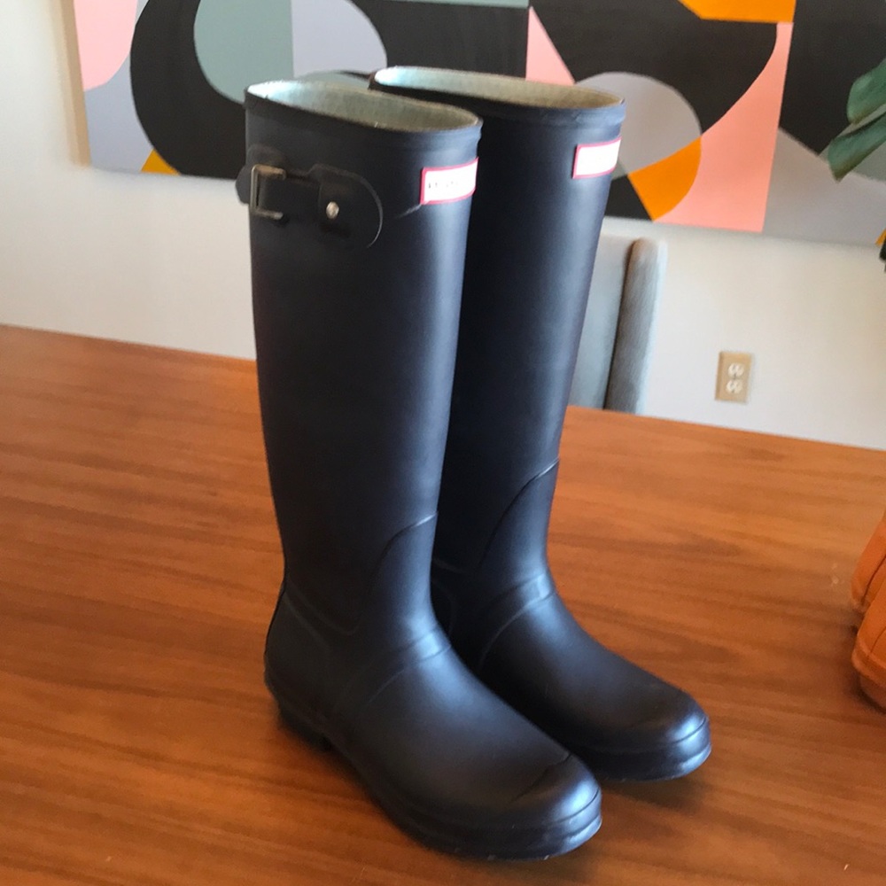 Hunter Black Tall Women's Rain Boots with Side Buckle